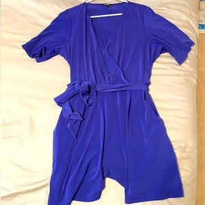 Express Blue Short Sleeve Tie Waist Romper